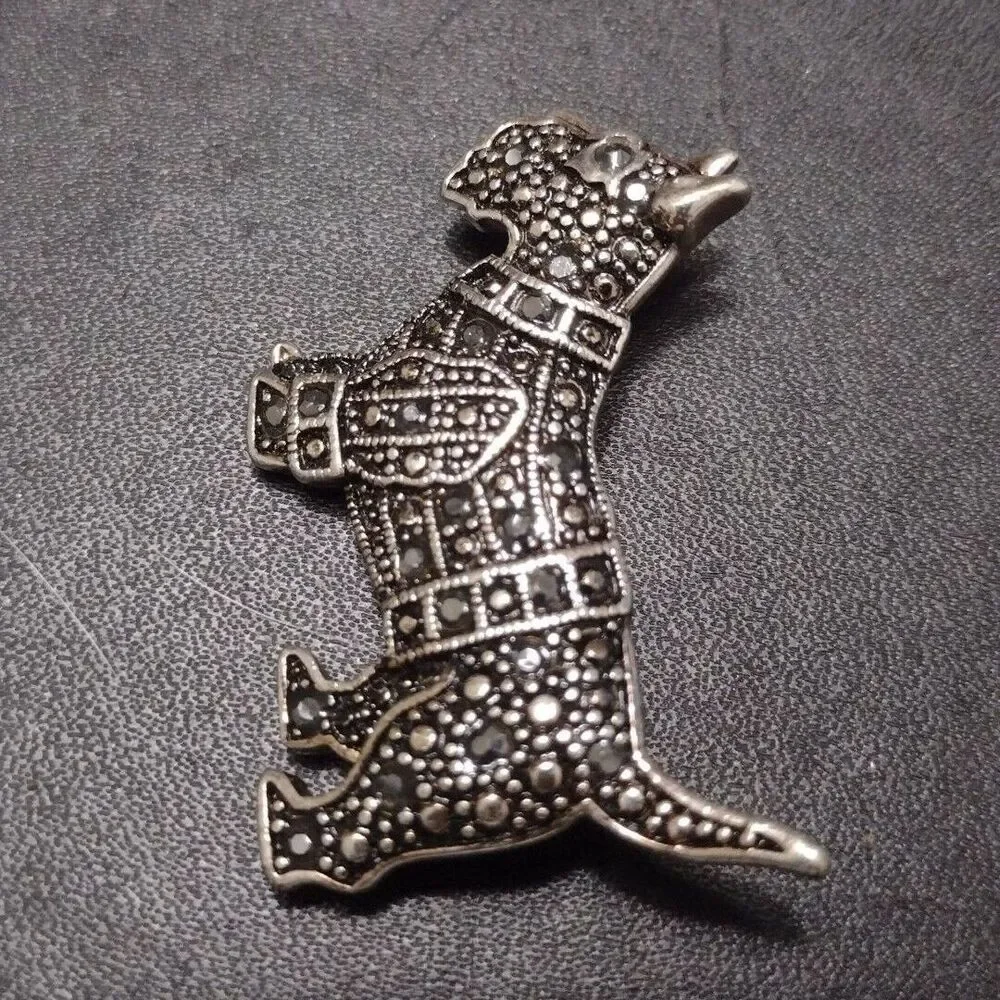 Silver tone terrier dog brooch